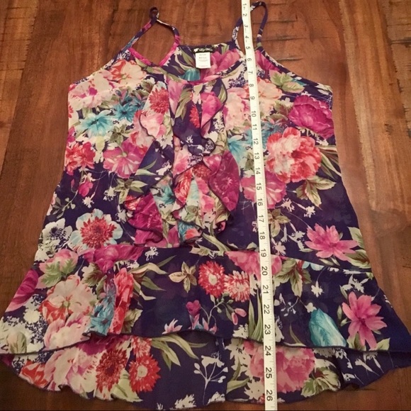 Floral Tank Top Racer Back Ruffles Summer Small 2 - Picture 4 of 5